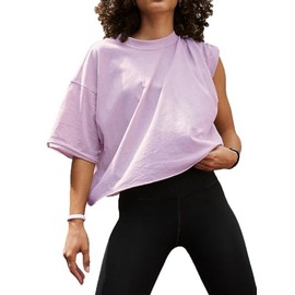 Trendy Tees Ladies Cute Shirts 2024 Spring Summer Basic Trendy Women's Comfy Basic Workout Gym Short Sleeve Womens Crop Tops Casual Loose Oversized T Shirts Going Out Tops for Women Light Purple L