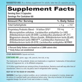 PB8 Probiotic | 14 Billion CFU | 120 Capsules | 8 Strains | for Women and Men | Gluten, Soy, and Milk Free Supplement