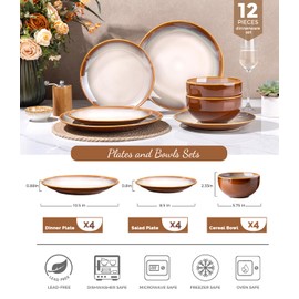 LERATIO Ceramic Dinnerware Sets for 4, Coupe Plates and Bowls Sets,Highly Chip and Crack Resistant | Dishwasher & Microwave & Oven Safe Dishes set,Reactive Glaze Dinnerware- Service for 4（12pcs）