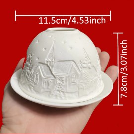 Porcelain Dome Candle Holder with Candle Cover and Tray Winter Country Design Stunning 3D Image Candle Holder Christmas Giftcolor: White, size: one size