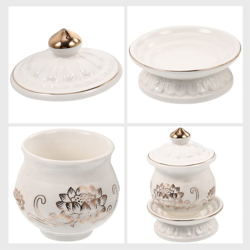 HOMSFOU Ceramic Altar Cup Buddhist Water Offering Bowl 2pcs Ceramic
