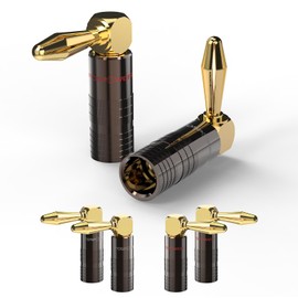FosPower Right Angle Banana Plugs (6 Pairs / 12 pcs), Closed Screw 24K Gold Plated Banana Speaker Plug Connectors for Speaker Wire, Wall Plate, Home Theater, Audio/Video Receiver, and Sound Systems