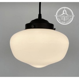 The Lamp Goods New  Modern Milk Glass Schoolhouse Pendant Opal Lighting Fixtures - Hanging - Rubbed Bronze