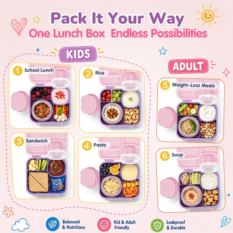 Bento Box for Kids,Leak-Proof Lunch Container with 9oz Insulated Food