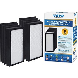Veva Filtro E de repuesto HEPA (paquete de 2) compatible con purificador de aire Germ Guardian AC4100 / FLT4100. Paquete de 2 filtros HEPA/6 prefiltros de carbono.