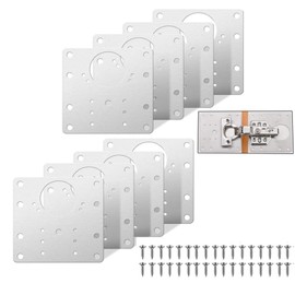 8Pcs Cabinet Hinge Repair Plate, Stainless Steel Board Cabinet Hinge Repair Replacement Kit with 64 Mounting Screws for Kitchen Wardrobe