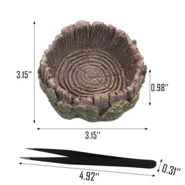 IBWell 2pcs Reptile Water Bowl with Feeding Tweezers Reptile Food Dish for Lizard Snake Tortoise Reptile Feeding Dish for Small Animals - Gray Tree Stump
