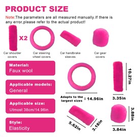 5PCS Fluffy Car Steering Wheel Cover Set, Includes Faux Fur Gear Shift Cover & Handbrake Cover & Steering Wheel Protector & 2 Seat Belt Shoulder Pads, Winter Fuzzy Warm Car Accessories (Rose Red)