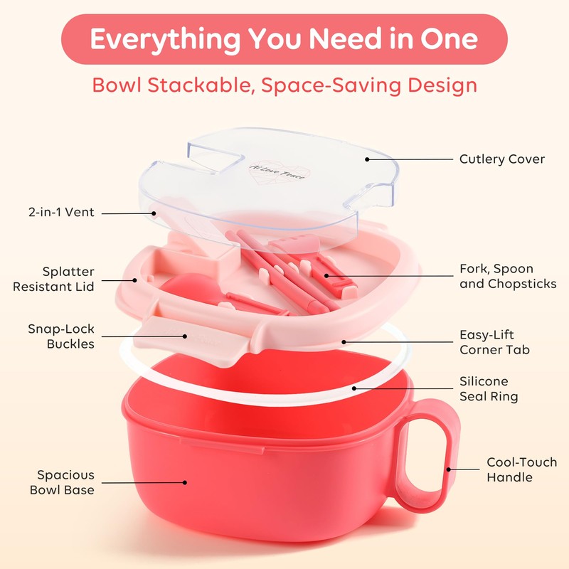 AI LOVE PEACE Microwavable Ramen Bowl Cooker with Lid -