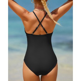 Holipick Women High Neck One Piece Swimsuit Tummy Control Bathing Suit for Teens Girls Criss Cross Swimwear Black