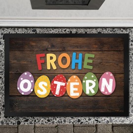 speecheese Happy Easter Doormat XXL 50 x 75 cm with Colourful Eggs Funny Easter Decoration as a Happy Doormat