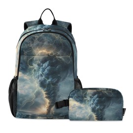 Jucciaco Lightning Tornado Grey Backpack with Lunch Bag, School Travel Backpack for Teens Boys Girls Backpacks Set