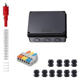 PARFCO Surface-Mounted Junction Box, IP65 Waterproof Junction Box, ABS Black Terminal Box, Junction Box, 150 x 110 x 70 mm, with Clamps, Connections, Screws, Hole Cutter, for Cable Diameter 6-12 mm