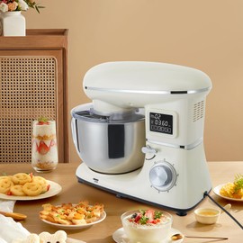 Treliamd 6.5QT Stand Mixer, 1350W 6 Speed Tilt-Head, Electric Kitchen Mixer With Dishwasher-Safe Dough Hook, Beater, Wire Whip & Pouring Shield (6.5 QT, White)