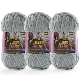 Lpalats - Hilo de manta para bebé suave para ganchillo – Paquete de 3 hilos de felpilla gruesa de 100 g/3.5 oz para tejer mantas Amigurumi, hilos súper voluminosos – 261 yardas de grosor (3, gris
