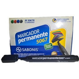 Marcador Permanente Sabonis 1 Punta Biselada Caja con 12 Piezas (Negro)