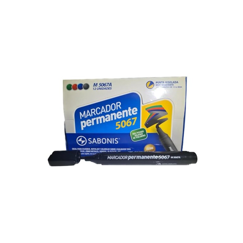 Marcador Permanente Sabonis 1 Punta Biselada Caja con 12 Piezas