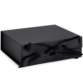 JOHOUSE Black Gift Box, 10.5" x 7.5" x 3.1" Gift Boxes with Lids for Presents Magnetic Closure Collapsible Gift Box with Ribbon for Valentine's Day, Mother's Day, Birthdays, Bridal Gifts, Weddings