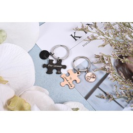 AllerPierce Partner Keyring with Engraving Forever and Ever, 2 Pieces Puzzle Key Ring, Stainless Steel Key Ring, BFF Key Ring, Keychain Gift for Lovers, Partner, Black and rose gold