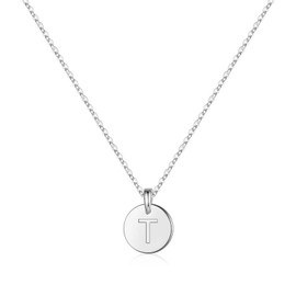 Memorjew S925 Sterling Silver Necklaces for Women - Sterling Silver Small Disc Initial Necklaces, Tiny Cute Letter Pendant Necklace Jewelry Gifts for Women