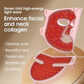 Terapia de luz roja para rostro y cuello, Mscara LED Facial, mscara de luz roja de 7 colores para rostro y cuello, nfrarrojo cercano de 850 nm, 240...