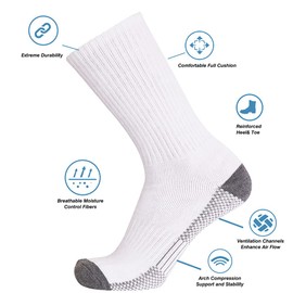 SoxDaddy 10P Pack Men's Cotton Moisture Wicking Cushion Crew Socks (US 13-15/Shoe Size 12-15, White2)
