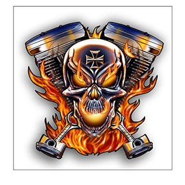 Vinyl Junkie Graphics Flaming Twin Skull Motorcycle Engine Sticker/Decal