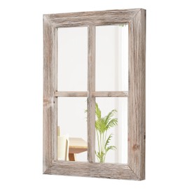 Sintosin Farmhouse Small Window Mirrors for Wall Decor 11 X 16 Inch, Hanging Distressed Wood Frame Rustic Rectangular Mirror, Shabby Chic Window Pane Mirrors for Living Room Entryway Christmas