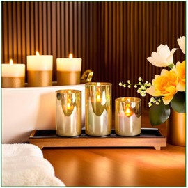 NICEME Radiance Evanescing Flameless Candles with Remote, 3 Pack Glass Battery Operated Candles with Timer, Real Wax Glass LED Candles Flickering Wedding Home Party Christmas D3 x H4 5" 6" Gold