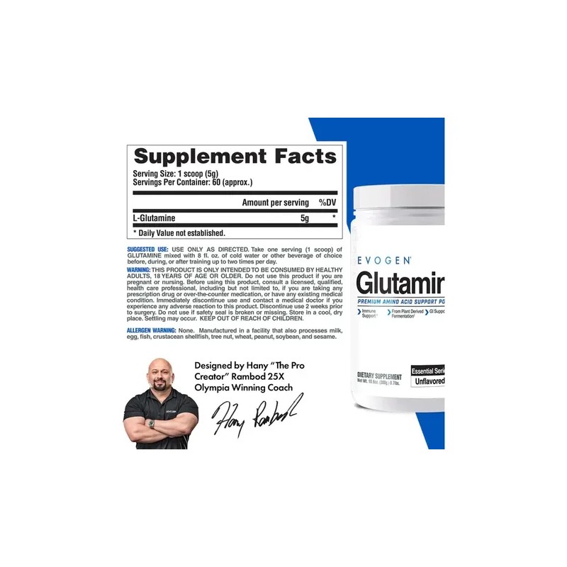 Glutamina Premium Evogen 60 Serv Sin Sabor