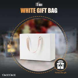 YACEYACE White Paper Gift Bags Bulk, 10Pcs 10.5x4.25x8 inch White Gift Bags with Ribbon Handles Bulk,Medium Gift Bags for Wedding,Party,Retail,Birthday