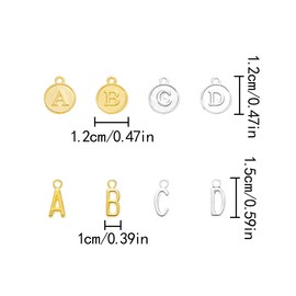 WELANE Round Letter Charms, 104 PCS Gold & Silver Double Sided Metal Letter Beads for Jewelry Making, DIY Crafting (12 x 15mm)