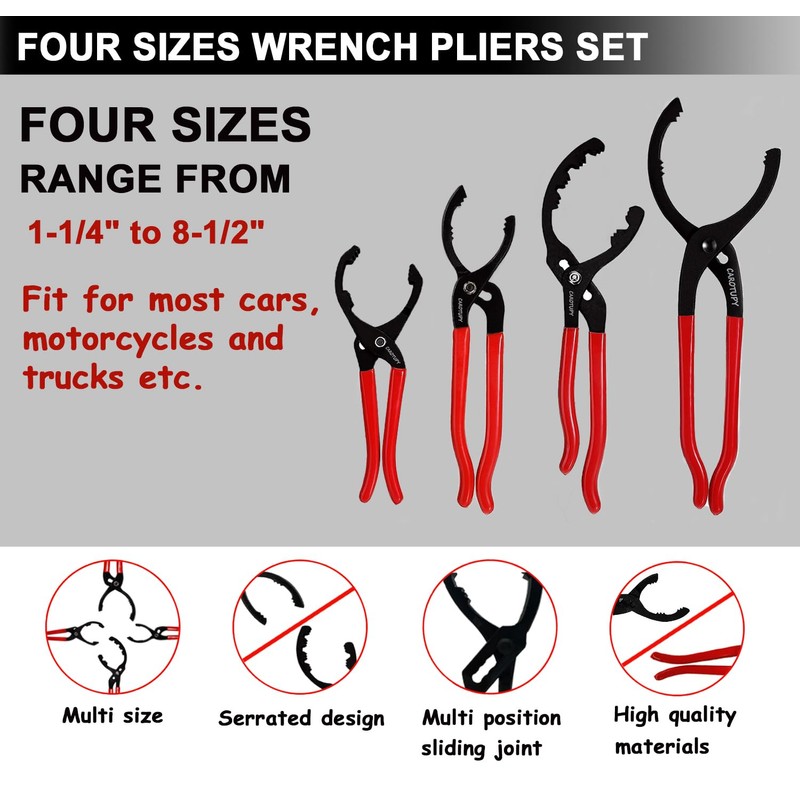 CAROTUPY 5Pcs Adjustable Oil Filter Pliers Set, Universal Oil Filter