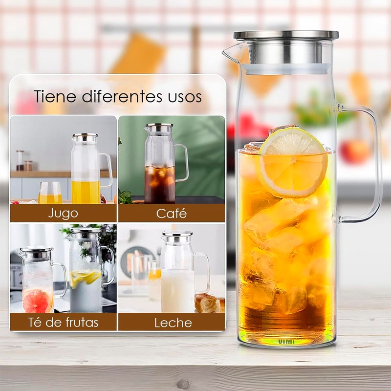 Jarra de Cristal con Tapa de Acero Inoxidable 1.2 L