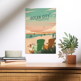 Lantern Press 12x18 Inch Premium Wood Sign, Ready to Hang Wall Decor, Ocean City, Maryland, Painterly, Bottle This Moment, Beach Chairs