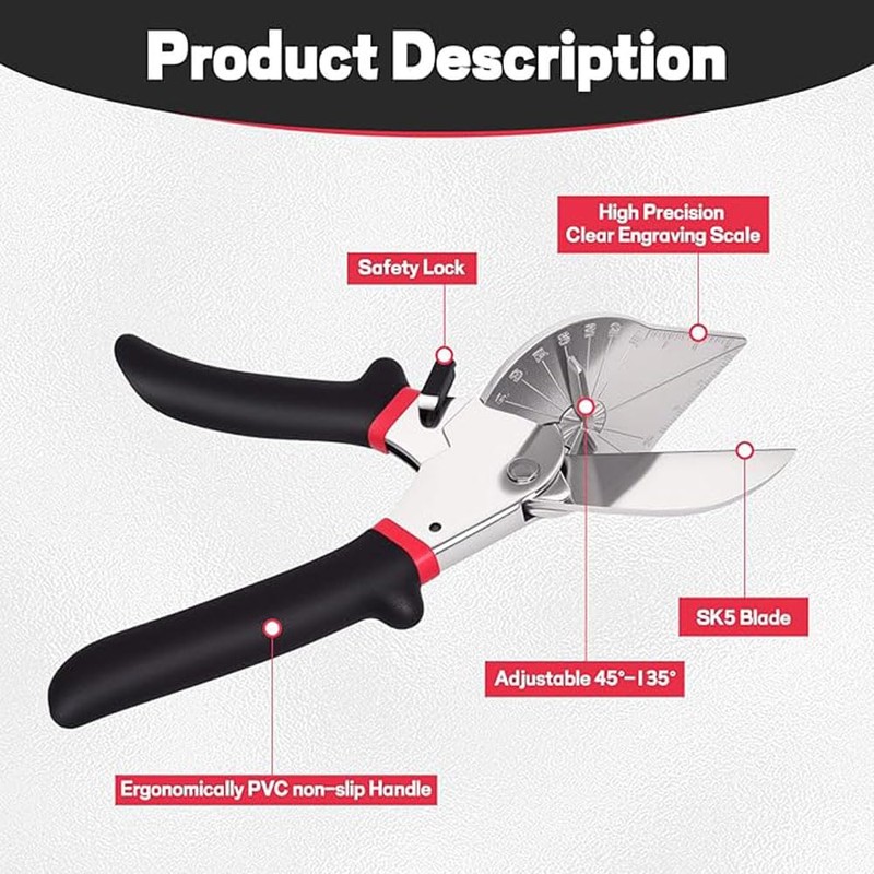 Multi Angle Miter Shears, Heavy Duty Adjustable 45°-135° Trim Cutter