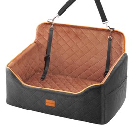 Dog Car Seat for Medium Dogs - Pet Car Seat with 2 Safety Straps & Waterproof Padding, Portable Pet Carrier for Cars, Trucks & SUVs, Comfortable Booster Bed for Pets Up to 55lbs (Black/Coffee)