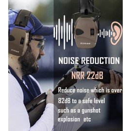 ZOHAN EM054 Electronic Ear Protection for Shooting Range with Sound Amplification Noise Reduction, Ear Muffs for Gun Range (Brown)
