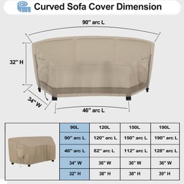 OutdoorLines Waterproof Curved Outdoor Sectional Cover - UV Resistant Windproof Patio Sectional Sofa Covers for Deck, Lawn and Backyard, Heavy Duty Furniture Covers (90Lx34Dx32Hx46FL, Camel)