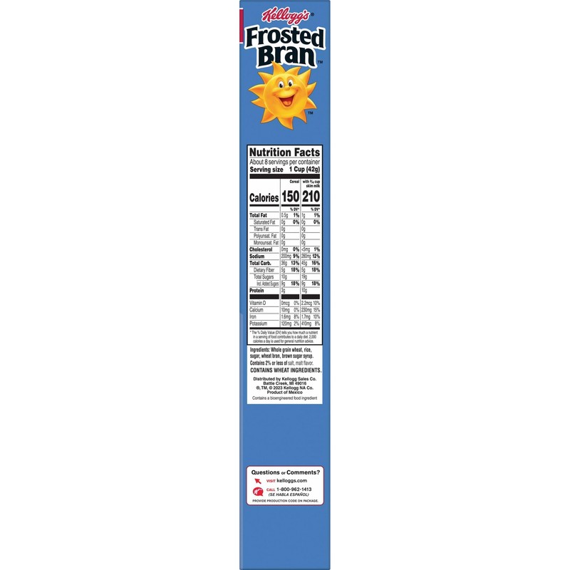 Kellogg's Frosted Bran Breakfast Cereal, Fiber Cereal, Family Breakfast, Original,