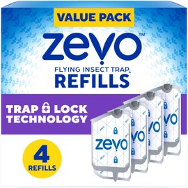 Zevo Flying Insect Trap Refill - for The Zevo MAX & Standard Indoor Fly Trap - Catch Gnats, House & Fruit Flies - Easy to Use - Mess-Free Disposal (4 Refill Cartridges)