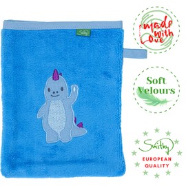 Smithy Baby Wash Cloth, Cotton Terry Cloth, Wash Mitt Children, Boys & Girls, Gift for Birth (Blue)