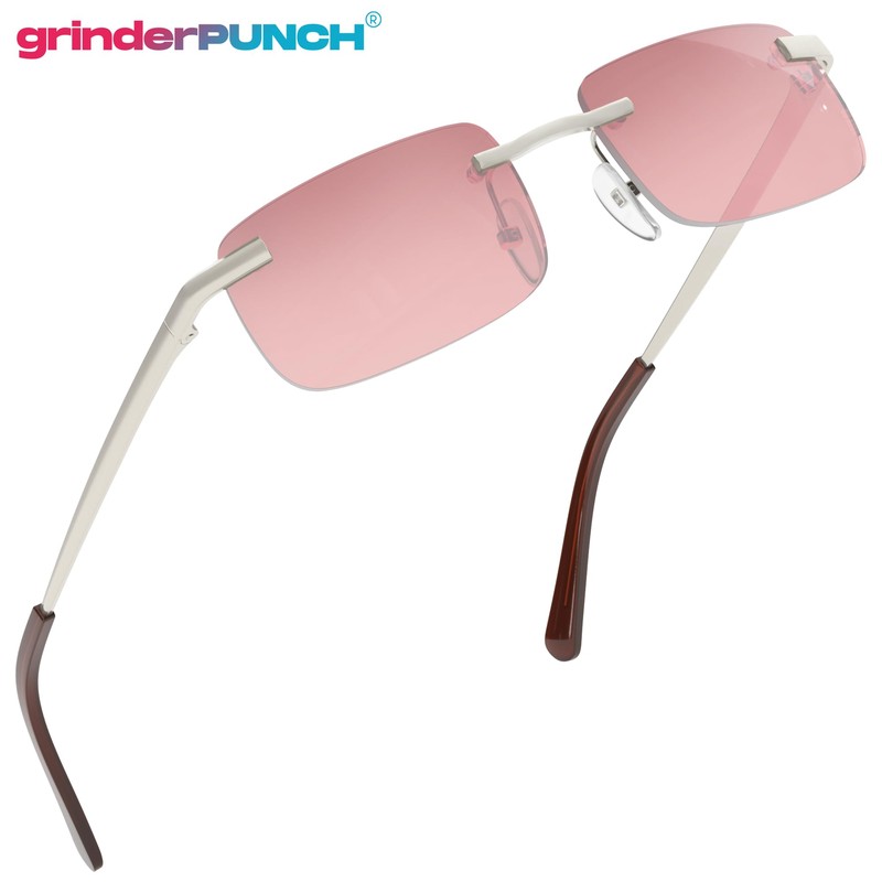 grinderPUNCH Small Slim 90's Popular Nineties Rectangular Sunglasses Clear Rimless