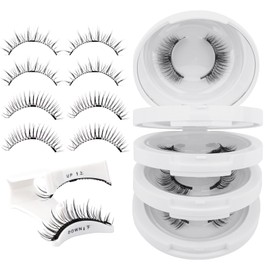 4 Pairs Magnetic Eyelashes Natural Look Kit False Eyelashes No Glue Needed - Reusable False Eyelashes Soft Magnetic Eyelashes Easy to Wear and Remove Use at Home（Four pairs-079+B07）
