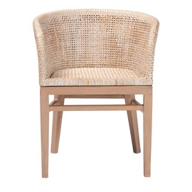 bali & pari Papua Modern Bohemian Antique Whitewashed Rattan and Mahogany Wood Dining Chair