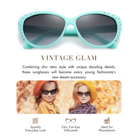 Giselle Cute Kids Retro Cat Eye Rhinestone Sunglasses for Teen Girls - Trendy Sun Glasses for Children Age 6-14