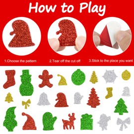300 Pieces Christmas Foam Stickers Glitter Self Adhesive Stickers Assorted Shapes Holiday Foam Stickers Greeting Cards for Christmas Party Decoration DIY Crafts Supplies