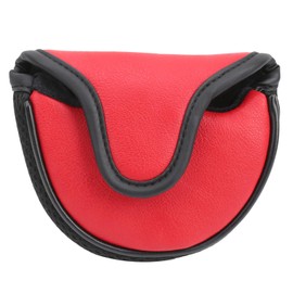 Golfs Putter Protection Covers, Mid Mallet Semicircle Headcover PU Leather Guard Soft Lining Waterproof Accessory Head Cover, Protective Equipment for Two Ball Protect Clubs (Red)