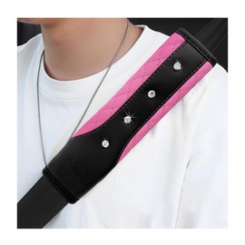 DXNQ 2PCS Bling Car Seat Belt Covers, Leather Soft Seat Belt Shoulder Pad Cushion with Diamond, Sparkling Seatbelt Strap Neck Shoulder Protective Cover for More Comfortable Driving (Pink)