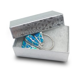 TheDisplayGuys - 25-Pack #21 Cotton Filled Cardboard Paper Jewelry Boxes Gift Case - Silver Foil (2.6" x 1.6" x 1.0") - for Shipping or Storage